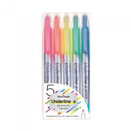 MUNHWA Underline S Highlighting Marker 5-Color Set | Smudge-Proof Pigment Ink | Chisel Tip (4mm) | Made in Korea